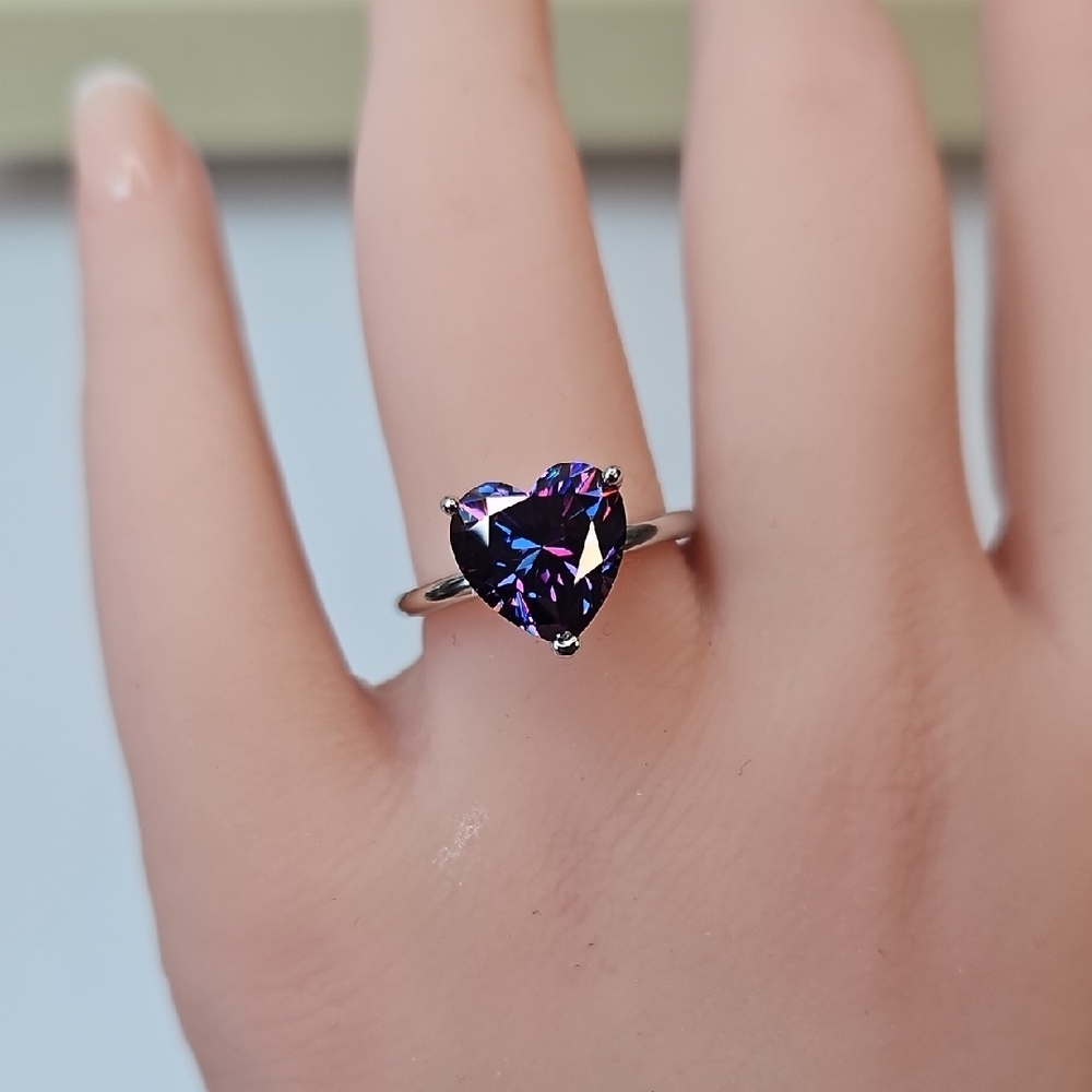 4ct Dark Purple Heart Moissanite Ring